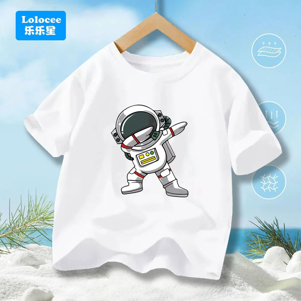 Boys' Summer T-Shirt Funny dabbing astronaut Print T Shirts For Teens Boy Casual Streetwear Tops Kids Summer Cotton Clothes YHY1