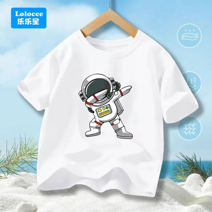Boys' Summer T-Shirt Funny dabbing astronaut Print T Shirts For Teens Boy Casual Streetwear Tops Kids Summer Cotton Clothes YHY1