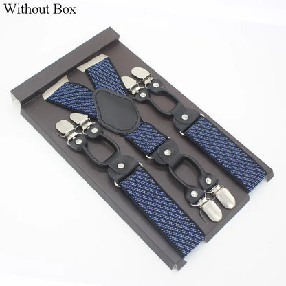 3.5*120cm Fashion 6 Clips Striped Braces Man Male Vintage Casual Leather Suspenders For Adult  Tirantes Trosers Strap Adjustable