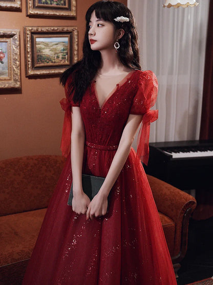 New wine sweat long lady girl bridesmaid dress performance prom gown dress