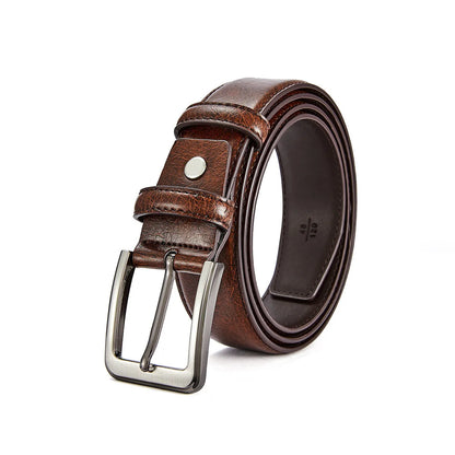 Men's Belt Boys Genuine Leather Belt Pin Buckle Belt Brown Middle-aged Youth Casual Trendy Men's Belt，Ideal for gifting