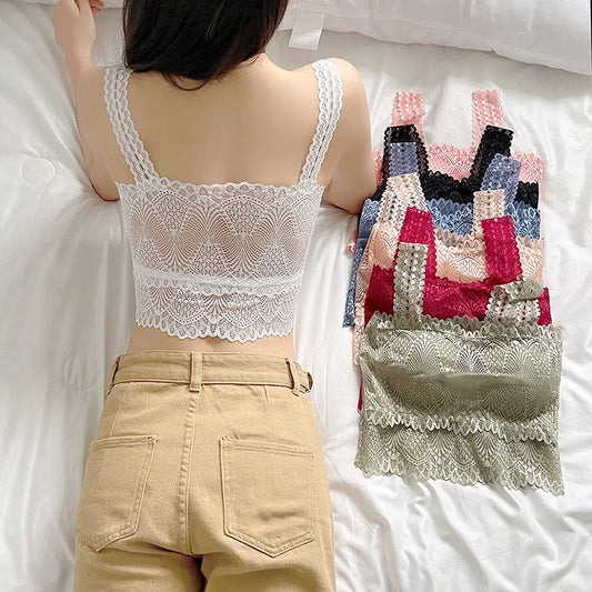 Anti Glare Woman Sexy Off Shoulder Bustier Tops Protecting Breasts Non-slip Underwear Bud Silk Sexy Summer Basic Shirts Girl