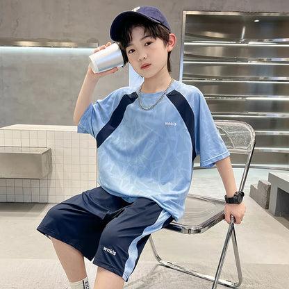 Boys Clothes Sets Summer Kids Sport Short Sleeve T-shirt + Shorts 2 Pieces Suit Teenage Child Outfits For 5 6 8 10 12 14 Years