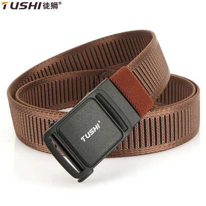 TUSHI New 3.8cm Tactical Belt for Men 1200D Thick Nylon Casual Belt Alloy Automatic Buckle Tactical outdoor Elastic Belt Male