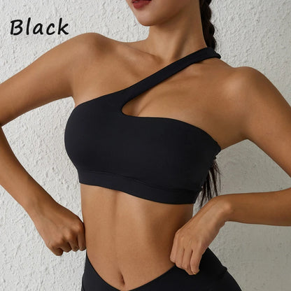 DIAS FIT JOY One-Shoulder Sexy Sports Bra Yoga Fitness Training Outwear with Detachable Beauty Back Design for Women