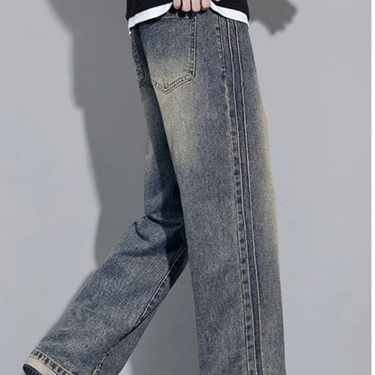 Elastic Loose Straight Jeans Men's Wide Legged Denim Pants Casual Trousers Korean Style Sportswear Clothing Jeans Men Pants