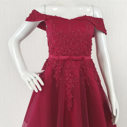 It's Yiiya Customization Real Photo Prom Dress Wine Red Beads Off the Shoulder A-line Knee-length Lace up Plus size Formal Gown