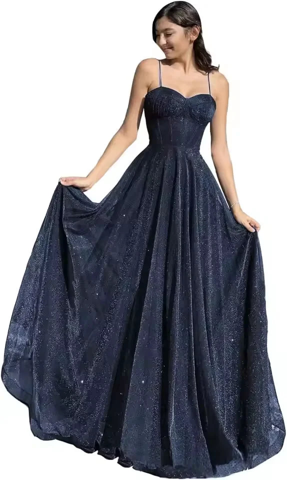 NFYN Purple A-LINE Formal Prom Gown Sequin Sweetheart Women's Evening Dresses Spaghetti Strap Pleat Celebrity Dresses Customized