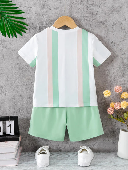 Boys Summer Striped Short Sleeve Two-Piece Set Kids Clothing
