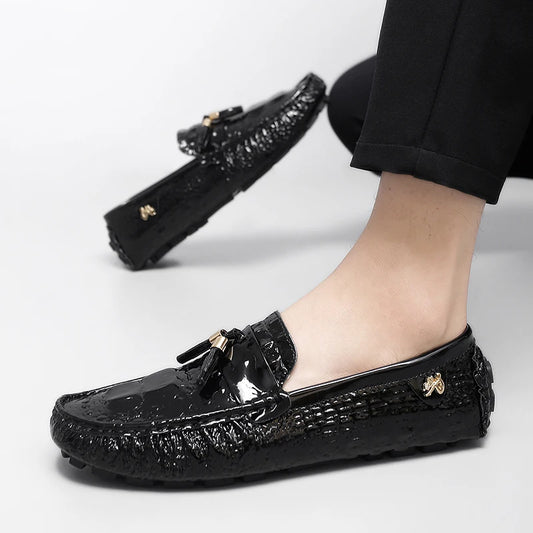 2025 New Style Handmade Tassel Loafers for Men, Breathable Trendy Light Luxury Crocodile Pattern Slip-On Casual Loafers, Unisex Driving Shoes