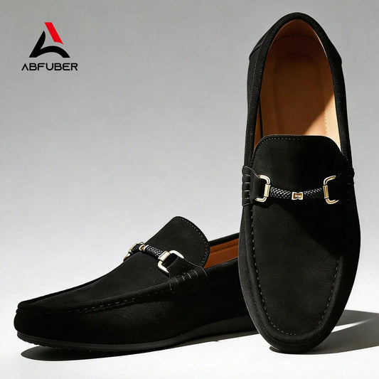 Classic Suede Leather Shoes Men Slip On Loafers Preppy Lightweight Breathable Wallking Driving Shoes Comfort Casual Men Sneakers