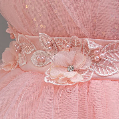 New girl party dress elegant flower girl trailing dress sequined chiffon Easter girls' clothing 3-10 years old holiday dress