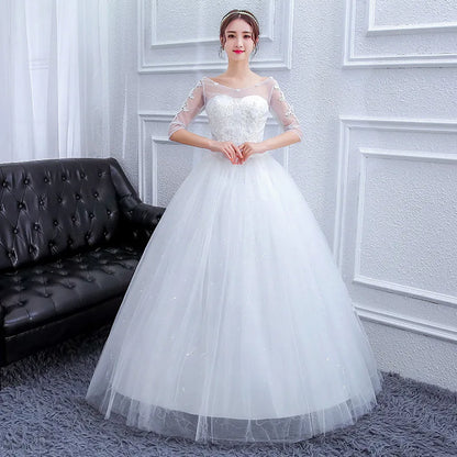 GIYSILE Wedding Dresses Large Size Evening Dress Korean Style Quarter Sleeved Flared Sleeve Temperament Main Wedding White Dress