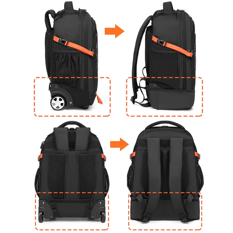 Trolley Backpack Carry-on Luggage WaterProof Travel Laptop Backpack With Wheels Rolling Luggage Wheeled Backpack for Business