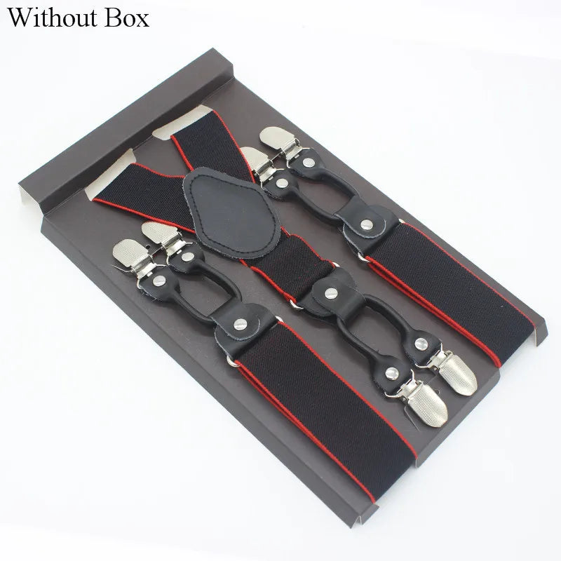 3.5*120cm Fashion 6 Clips Striped Braces Man Male Vintage Casual Leather Suspenders For Adult  Tirantes Trosers Strap Adjustable