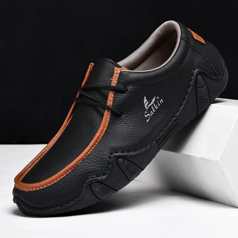 New Autumn Handmade Leather Casual Men Shoes Design Fashion Sneakers Man Loafers Breathable Low Top Flat Shoes Driving