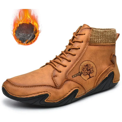 Winter Leather Men Boots Super Warm Man Snow Boots Handmade Mens Casual Shoes Walking Sneakers High Top Western Ankle Boots