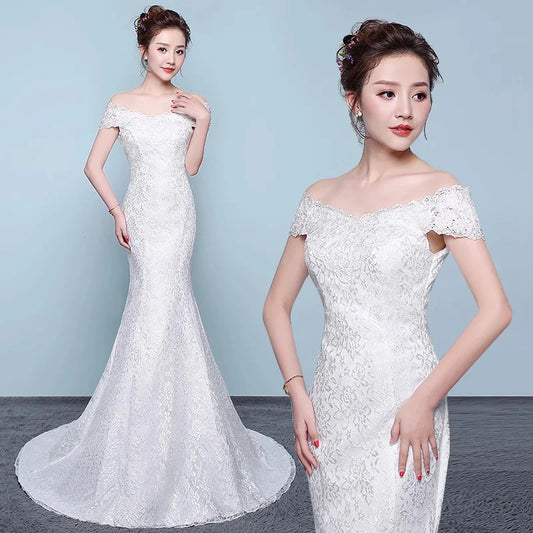 XXN-054B#Waist Cinching Fish Tail Dress 2025 New Palace Bride Slimming Wedding Dress With One Shoulder Cheap Wholesale China