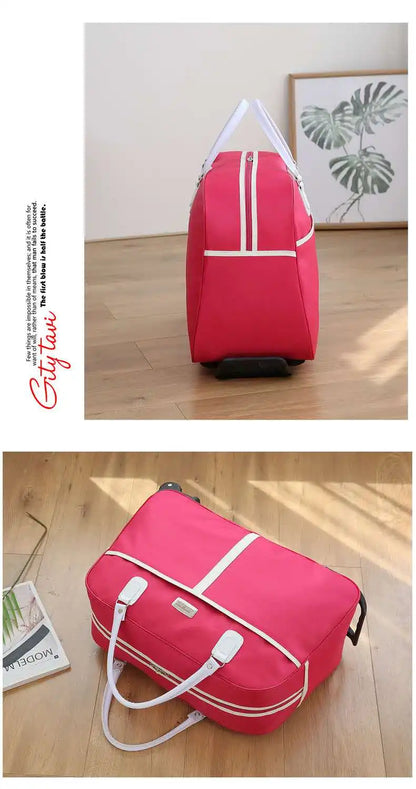 Large Capaci Travel Bag Women's Lightweight Pull Bag Portable ort Trip Hand Lage Bag with Wheels Faionable Ox Cloth