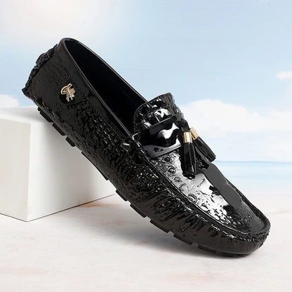 2025 New Style Handmade Tassel Loafers for Men, Breathable Trendy Light Luxury Crocodile Pattern Slip-On Casual Loafers, Unisex Driving Shoes