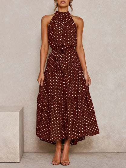 Boho Long Dress Women Flower Print Retro Party Dresses Female Shoulderless Lace Up Sleeveless Halter Summer Vintage Maxi Dress