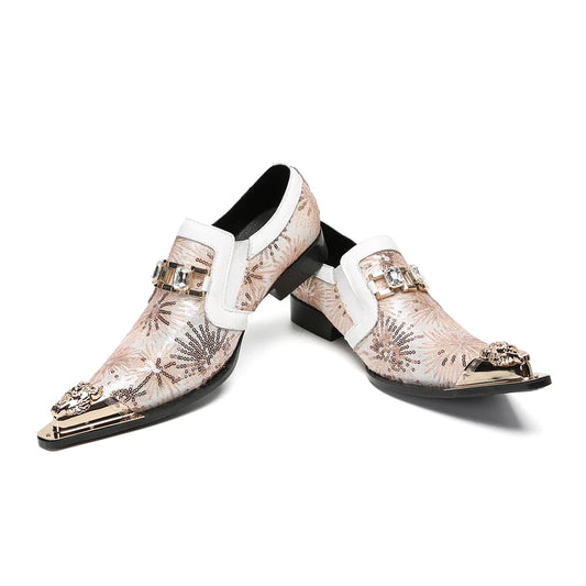 New British Style Pointed Toe Banquet Shoes Leisure Plus Size Print Evening Shoes Elegant Men Busienss Cow Leather Wedding Shoes