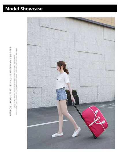 Large Capaci Travel Bag Women's Lightweight Pull Bag Portable ort Trip Hand Lage Bag with Wheels Faionable Ox Cloth