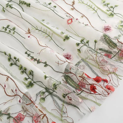 Women Fashion Embroidered Short Sleeve Mesh Dress Summer Bohemian Floral A-Line Flowy Dress Cocktail Party Dresses Vestidos