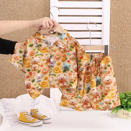 Summer boys' Shorts Sets 3D printed short-sleeved shirts and pants 2piece Suits NEW Fashion Boys Clothes Holiday