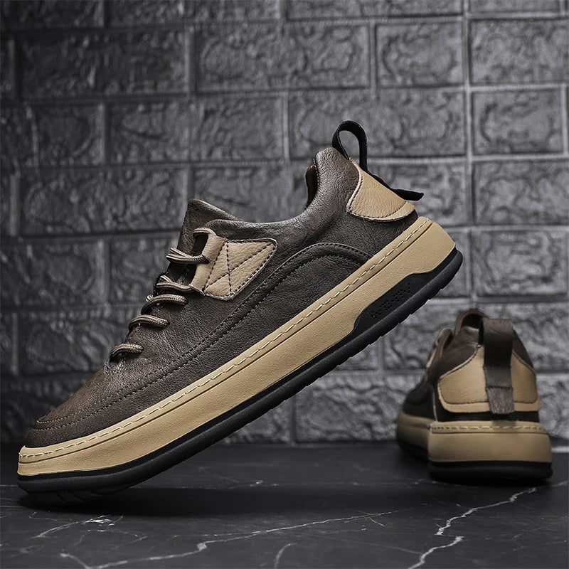 Luxury Brand Men's Shoes Fashion Leather High Quality Handmade Casual Shoes New Breathable Lace Up Skateboard shoes Men Sneakers