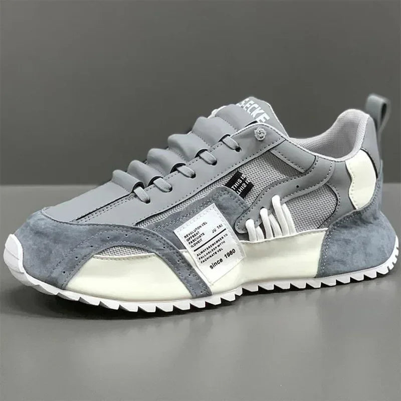 Man Sneakers Summer Mesh Moccasins Lace-up Leather Sports Four Seasons Casual Running Shoes Men's Comfortable Forrest Gump Shoe