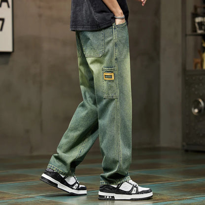 Jeans Men Baggy Pants Wide Leg Summer Straight Loose Fit Retro Blue Denim Pants Streetwear Fashion Pockets Vintage Man Clothes