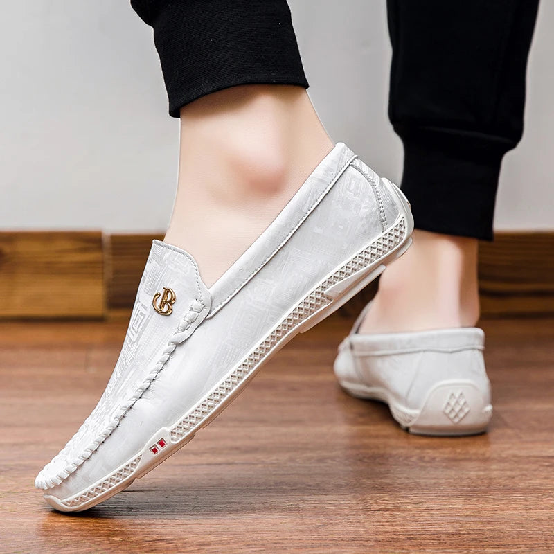 2025 Lightweight White Penny Loafers Men Boat Shoes Man Moccasins Leather Slip On Flats Classic Mens Casual Driving Shoes