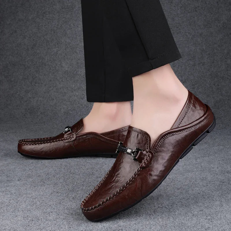Men Casual Summer Shoes Hollow Out Breathable Men's Driving Shoes High Quality Male Business Shoes 2024 Genuine Leather Loafers