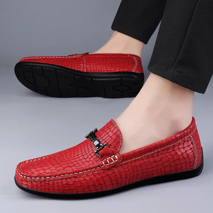 Summer Genuine Leather Men Loafers Breathable Flats Men's Casual Shoes Moccasins Man Lightweight Driving Shoes Red Wedding Shoes