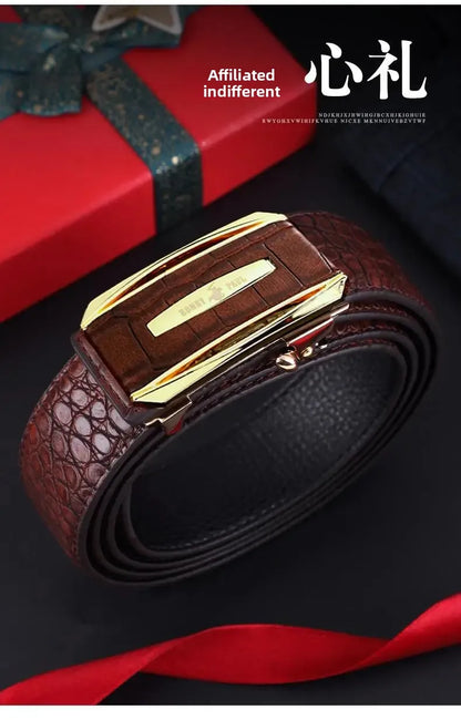 Genuine Leather Belt for Men Automatic Buckle Crocodile Pattern Calfskin Business Fashion Mid-aged And Young Waist Belt