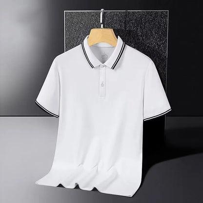 Men's ort Sve  irt Ice Silk Loose Fit Collared T-irt Busin Casual Summer Wear for Dads And Middle-Aged Men