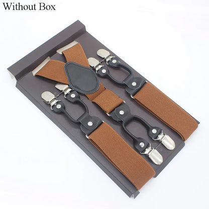 3.5*120cm Fashion 6 Clips Striped Braces Man Male Vintage Casual Leather Suspenders For Adult  Tirantes Trosers Strap Adjustable