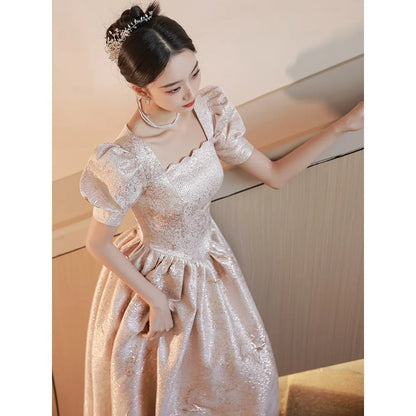 Champagne Color Evening Gown Women's Ele Long Dr mid Waist A-Line Skirt One oulder Sle Luxury Sensation Par Dr