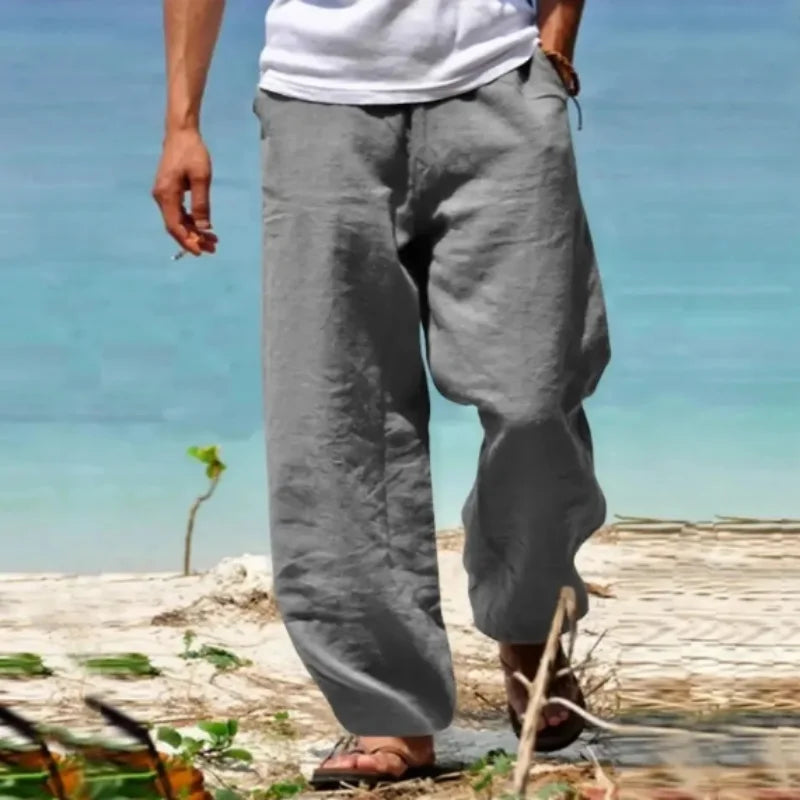 2025 New Straight Casual Cotton Linen Pants Men Wide Leg Lightweight Baggy Cotton Sweatpants Male Walking Jogger Trousers Work