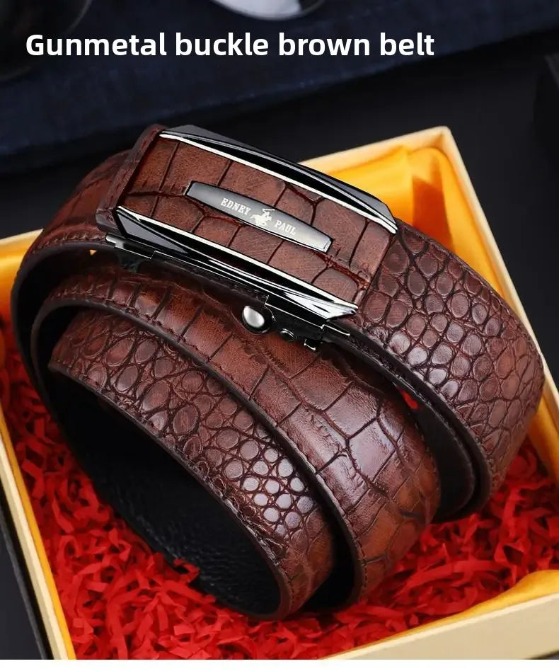 Genuine Leather Belt for Men Automatic Buckle Crocodile Pattern Calfskin Business Fashion Mid-aged And Young Waist Belt