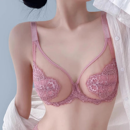 Lingerie Women's Thin Bras Lace Full Cup Bras Beautifully Embroidered BrasAnti-Sagging Ultra-Thin Bras