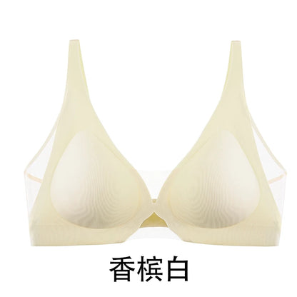 Leopard Print Sexy Hollow Mesh Backless Bra Women's Seamless Breathable Thin Sensation Gathering  Underwear Wireless Bra