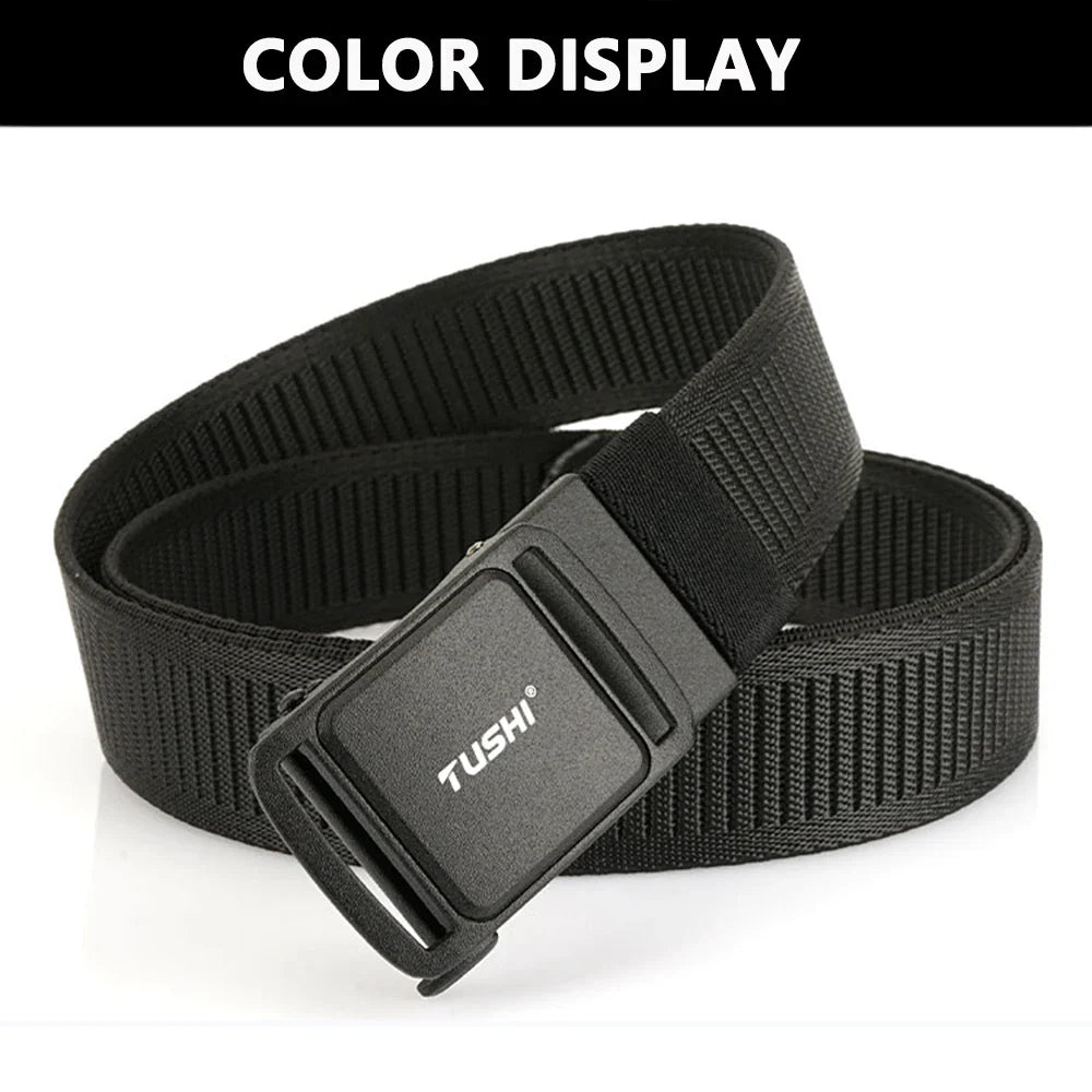 TUSHI New 3.8cm Tactical Belt for Men 1200D Thick Nylon Casual Belt Alloy Automatic Buckle Tactical outdoor Elastic Belt Male