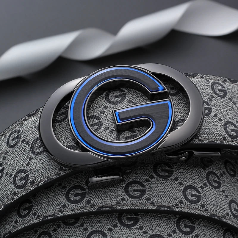 New Big "G" Automatic Buckle Men Belt, Fashionable Letter Buckle Waist Belt, Business Casual Leather Belt,Genuine Suit Belt