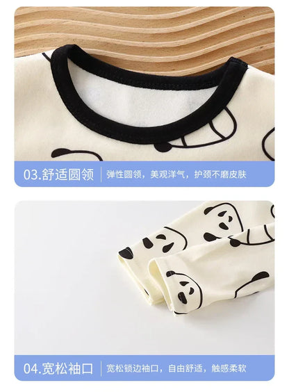 New Kids Boys Girls Pajamas Cute Cartoon Panda Long Sleeve T-Shirt Tops + Pants Baby Spring Autumn Sleepwear Clothing Sets