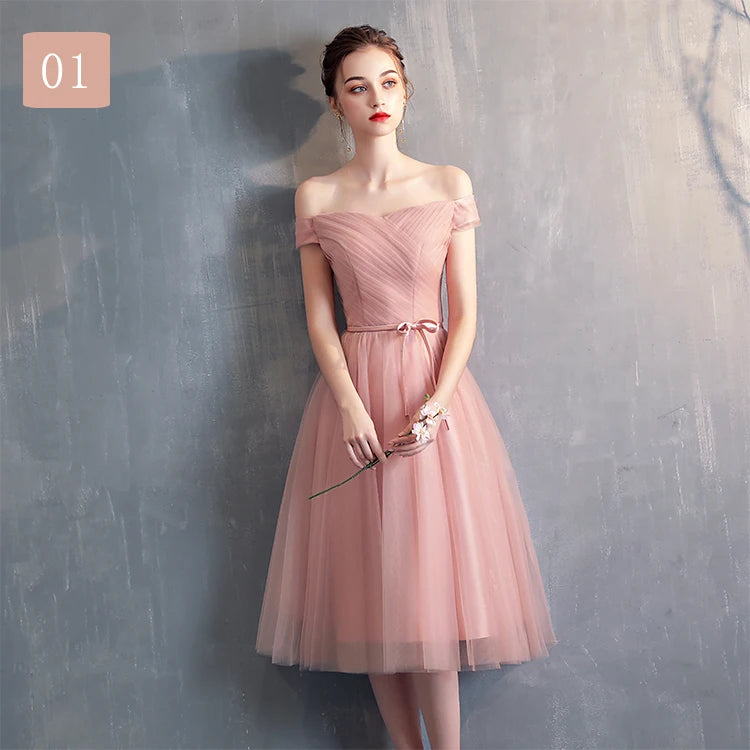 New pink sweat lady girl bridesmaid dress performance prom dress