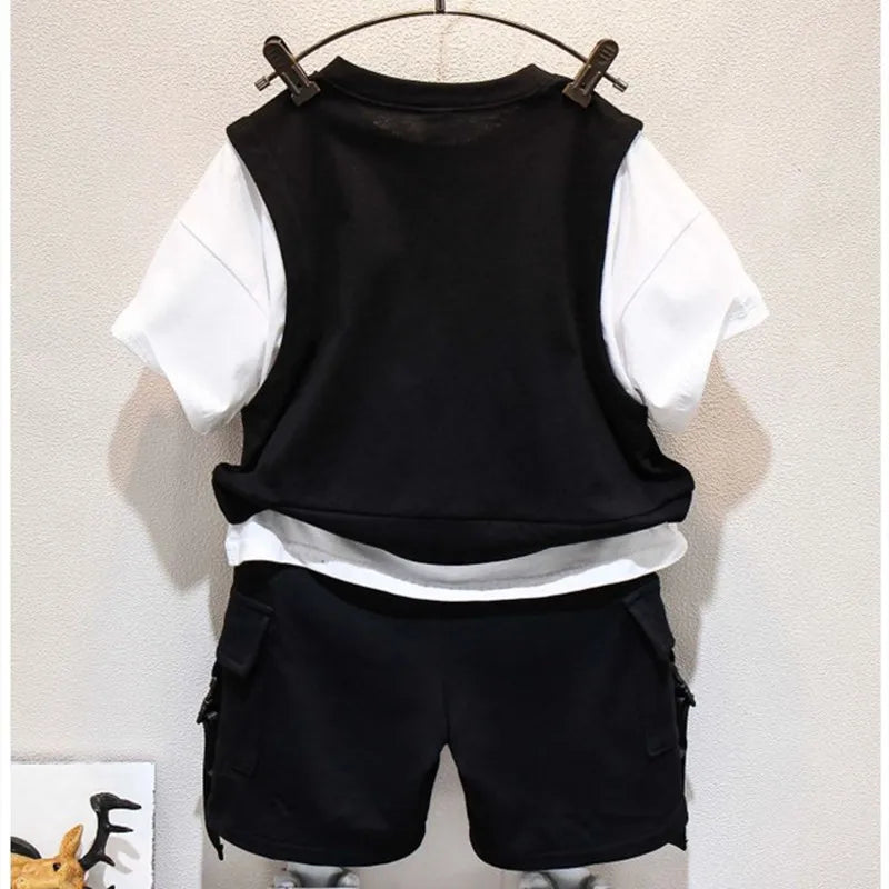 Kids Boys Summer Suit New Fashion Children's Baby Handsome Short Sleeve Top Shorts 2-Piece Boys' Casual Clothing Set