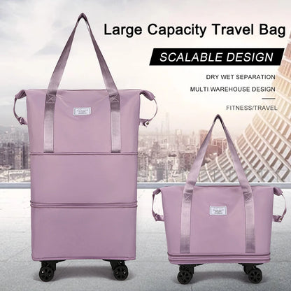 Outdoor Large Capacity Rod Luggage Bags New Oxford Cloth Dry-Wet Separation Expandable Duffle Pack Lightweight Folding Trip Bags