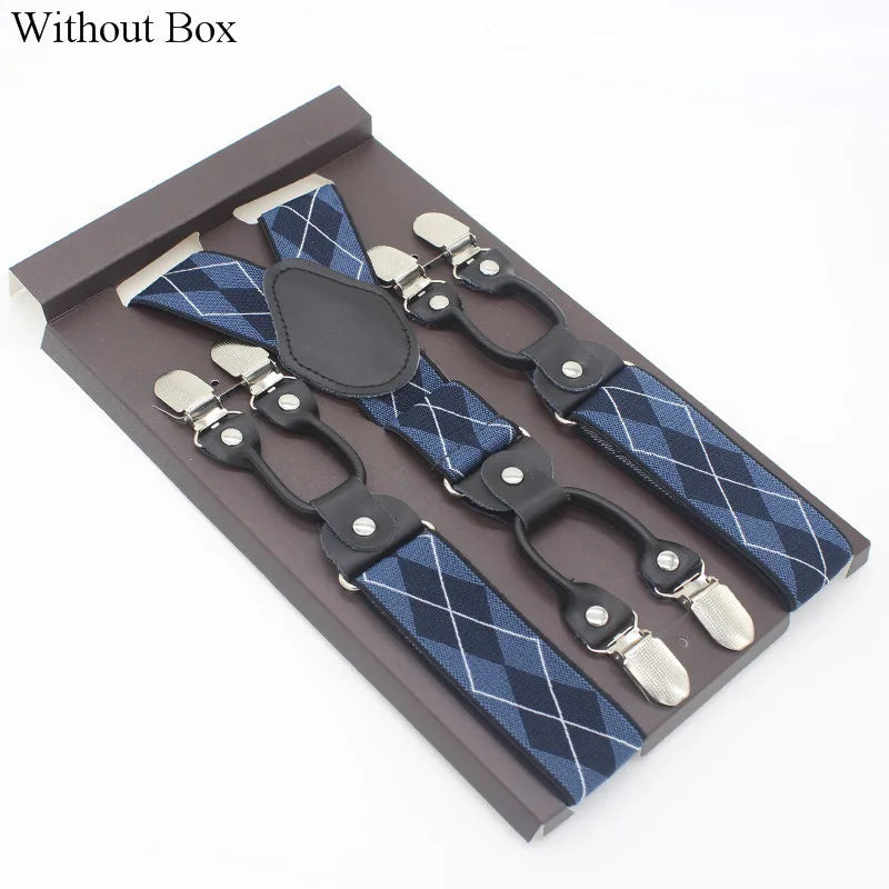 3.5*120cm Fashion 6 Clips Striped Braces Man Male Vintage Casual Leather Suspenders For Adult  Tirantes Trosers Strap Adjustable